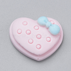 Resin Cabochons, Heart with Bowknot, Pink, 14x15x6mm(CRES-Q197-16E)