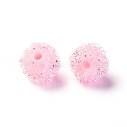 Resin Beads, with Crystal Rhinestone, Imitation Candy Food Style, Round, Pink, 10mm, Hole: 1.5mm(ZIRC-I029-03B-13)