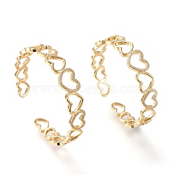 Brass Micro Pave Clear Cubic Zirconia Cuff Bangles, Heart, Real 18K Gold Plated, Inner Diameter: 2-1/8x2-1/4 inch(5.5x5.6cm), 12mm(BJEW-F411-02G)