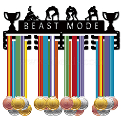 Fashion Iron Medal Hanger Holder Display Wall Rack, 3 Lines, with Screws, Word Beast Mode, Trophy Pattern, 150x400mm(ODIS-WH0037-032)