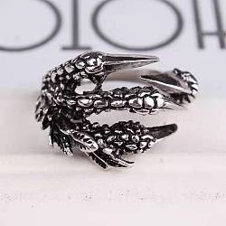 Dragon Claw Alloy Adjustable Cuff Rings for Men, Antique Silver, Inner Diameter: Adjustable(FS-WG918E1-01)