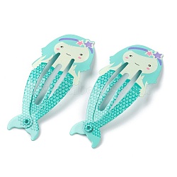 Baking Painted Iron Snap Hair Clips, for Children's Day, Mermaid, Turquoise, 54x23x2mm(PHAR-B0002-27A)