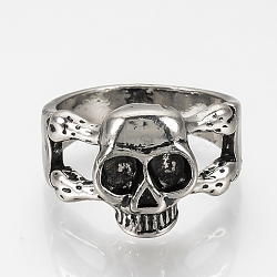 Alloy Finger Rings, Wide Band Rings, Skull, Antique Silver, Size 9, 19mm(RJEW-Q159-11)