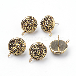 Polymer Clay Rhinestone Stud Earring Findings, with Loop, Stainless Steel Findings, Flat Round, Golden, Light Topaz, 17x14mm, Hole: 2mm, Pin: 0.6mm(EJEW-S198-02)
