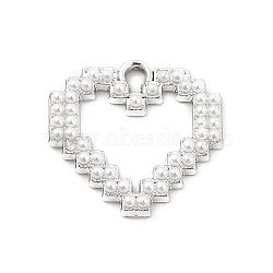 Alloy Pendaants, ABS Plastic Imitation Pearl Beads Heart Charms, Platinum, 16.5x17.5x2~2.5mm, Hole: 1.6~1.8mm(PALLOY-K258-01P)