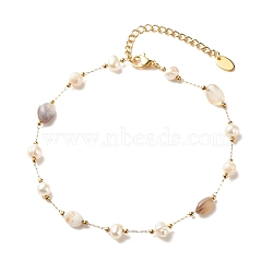 Natural Botswana Agate & Pearl Beaded Anklet, Gold Plated Stainless Steel Jewelry for Women, 9.65~9.92 inch(245~252mm)(AJEW-AN00500-02)