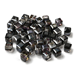 Electroplate Glass Beads, Faceted, Cube, Black, 5.5x5.5x5.5mm, Hole: 1.6mm , 100pcs/bag(EGLA-Z004-04A-07)