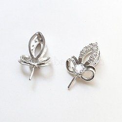 Brass Pave Clear Cubic Zirconia Leaf Head Pins, for Baroque Pearl Making, Platinum, 16x11mm(BAPE-PW0002-15A-02)