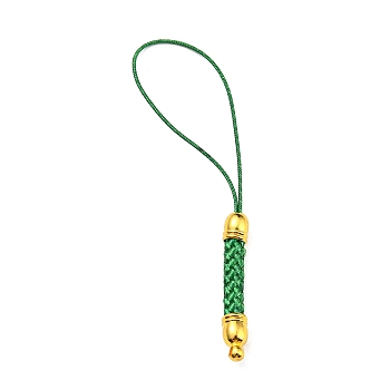 Korean Polyester Thread Pendants Decorations, with Golden Tone Brass Findings, Green, 73mm, Hole: 1.6mm