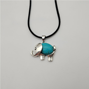Synthetic Turquoise Elephant Pendant Necklace, Turquoise