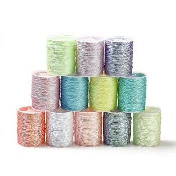 12 Rolls 12 Colors 6-Ply PET Polyester Cord, Luminous Thread, for Jewelry Making, Mixed Color, 0.5mm, about 18~20m/roll, 1 roll/color