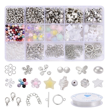 DIY Jewelry Set Making Kits, Including Glass Pearl & Seed Beads, CCB & ABS Plastic Beads, Acrylic Beads, Alloy Clasps, Iron End Chain & Jump Ring, Elastic Crystal Thread, Platinum, Beads: 620~660pcs/set