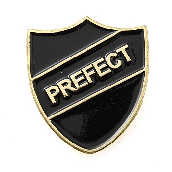 Prefect Shield Badge, Enamel Pin, Light Gold Alloy Brooch for Backpack Clothes, Black, 30.5x27x1.5mm