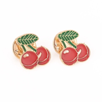 Alloy Enamel Safety Brooches, Enamel Pin, with Iron Pin, Cherry, Light Gold, Red, 16.5x14.5x9.5mm, Pin: 1.2mm