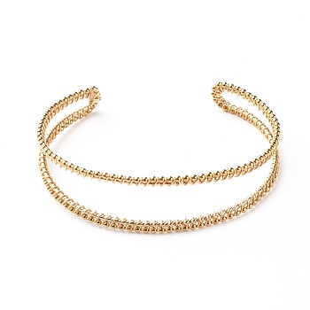 Two Row Cuff Bangles for Girl Women, 304 Stainless Steel Beads Adjustable Bangles, Golden, Inner Diameter: 2-3/8 inch(6cm)