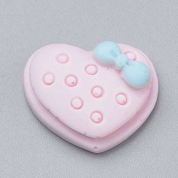 Resin Cabochons, Heart with Bowknot, Pink, 14x15x6mm