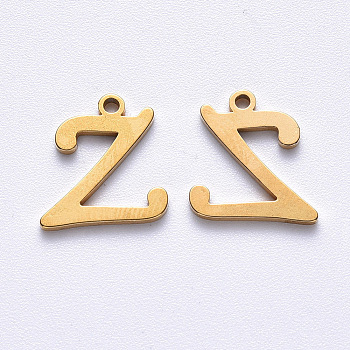 Vacuum Plating 201 Stainless Steel Charms, Laser Cut, Golden, Letter.Z, 11.5x11x1mm, Hole: 1mm