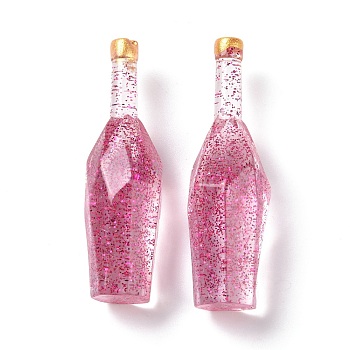 Dummy Bottle Transparent Resin Cabochon, with Glitter Powder, Cerise, 41.5x12.5x12.5mm
