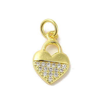 Real 18K Gold Plated Brass Pave Cubic Zirconia Pendants, with Jump Rings, Heart, Clear, 14.5x9x2mm, Hole: 3mm