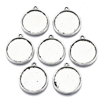 Tibetan Style Alloy Pendant Cabochon Settings, Cadmium Free & Lead Free, Flat Round, Antique Silver, Tray: 19.5mm, 25x22x2mm, Hole: 1.8mm, about 430pcs/1000g