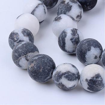 Natural Zebra Jasper Beads Strands, Frosted, Round, 6~6.5mm, Hole: 1mm, about 63pcs/strand, 15.5 inch