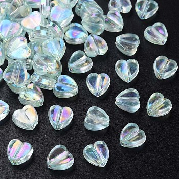 Transparent Acrylic Beads, AB Color Plated, Heart, Aquamarine, 7.5x8x3mm, Hole: 1.8mm, about 3620pcs/500g