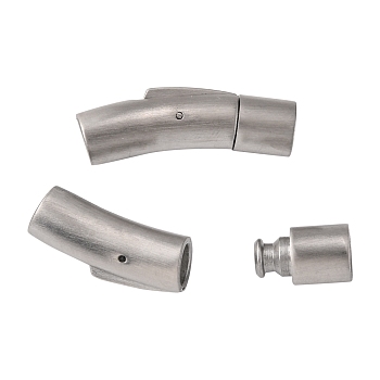 304 Stainless Steel Bayonet Clasps, Tube, Frosted, Stainless Steel Color, 30x8x9mm, Hole: 6mm