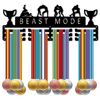 Fashion Iron Medal Hanger Holder Display Wall Rack, 3 Lines, with Screws, Word Beast Mode, Trophy Pattern, 150x400mm