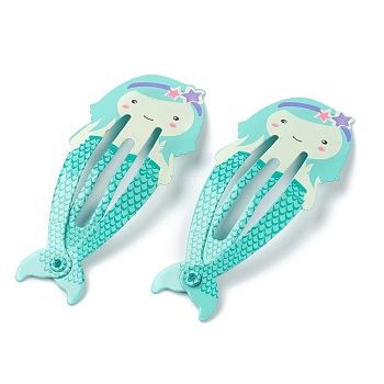 Baking Painted Iron Snap Hair Clips, for Children's Day, Mermaid, Turquoise, 54x23x2mm