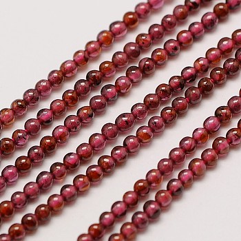 Grade AA Natural Gemstone Garnet Round Beads Strands, 2mm, Hole: 0.8mm, about 184pcs/strand, 16 inch