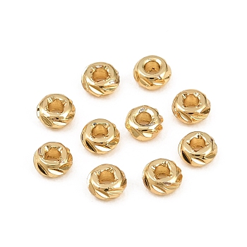 Corrugated Column Brass Beads, Rack Plating, Long-Lasting Plated, Cadmium Free & Lead Free, Real 18K Gold Plated, 3x1.5mm, Hole: 1mm