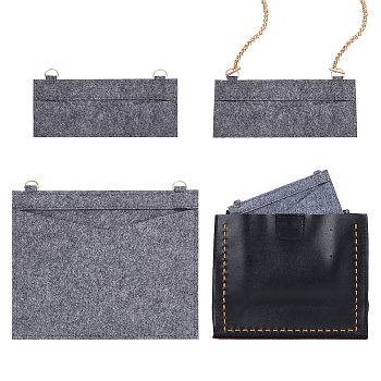 WADORN 2Pcs 2 Styles Wool Felt Bag Organizer Inserts, with Alloy D-Rings, for Envolope Bag Accessories, Rectangle, Gray, 9~17.8x17~21x0.2cm, Hole: 9x13~14mm, 1pc/style