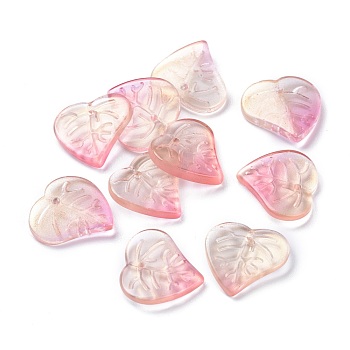 Transparent Glass Beads, with Glitter Gold Powder, Two Tone, Leaf, Light Salmon, 15x15x3mm, Hole: 1.2mm
