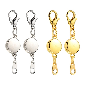 4 Sets 2 Colors Alloy Magnetic Clasps, with Lobster Claw Clasps and Chain Tabs, Flat Round, Platinum & Golden, 35mm, 2 sets/color