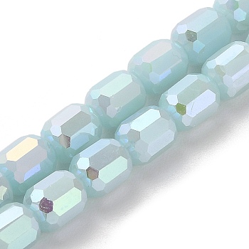 Imitation Jade Glass Beads Strands, Faceted, Column, Pale Turquoise, 6x7~7.5mm, Hole: 1mm, about 72~73pcs/strand, 21.06~21.14''(53.5~53.7cm)