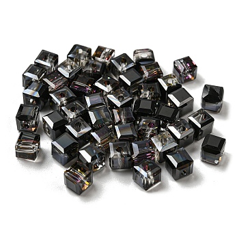 Electroplate Glass Beads, Faceted, Cube, Black, 5.5x5.5x5.5mm, Hole: 1.6mm , 100pcs/bag
