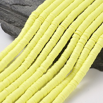 Flat Round Handmade Polymer Clay Beads, Disc Heishi Beads for Hawaiian Earring Bracelet Necklace Jewelry Making, Champagne Yellow, 6x1mm, Hole: 2mm, about 353~378pcs/strand, 17.7 inch