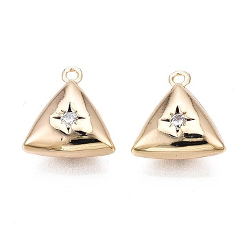 Brass Micro Pave Clear Cubic Zirconia Charms, Triangle with Star, Real 18K Gold Plated, 13.5x12.5x5mm, Hole: 1.4mm