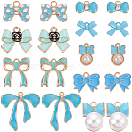54Pcs 9 Styles Alloy Enamel Pendants, with ABS Plastic Imitation Pearl, Bowknot, Light Sky Blue, 9~26.5x10~26x1.5~13mm, Hole: 1.2~3mm, 6pcs/style(ENAM-SC0005-87)