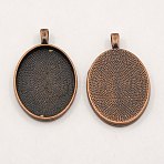 Alloy Pendant Cabochon Settings, Cadmium Free & Lead Free, Oval Plain Edge Bezel Cups, DIY Findings for Jewelry Making, Red Copper, 39x25x3mm, Hole: 4mm(PALLOY-A15657-R)