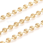 304 Stainless Steel Flat Sequin Chains, Link Chains, Textured, Soldered, with Spool, Golden, 7x4x2mm, about 32.8 Feet(10m)/roll(CHS-G016-01G)