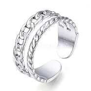 304 Stainless Steel Curb Chains Shape Open Cuff Ring for Women, Stainless Steel Color, US Size 6 1/4(16.7mm)(RJEW-N040-31)