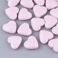 Opaque Acrylic Beads, with Glitter Powder, Heart, Pink, 12.5x13.5x6mm, Hole: 1.5mm(X-MACR-T033-07A)