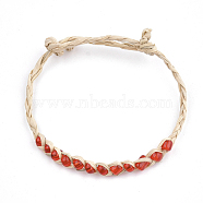 Handmade Braided Raffia Bracelets, Lucky Bracelets, with Seed Beads, Adjustable, Red, 9.84 inch~10.82 inch(25cm~27.5cm)(X-AJEW-S072-39G)
