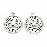 Tibetan Style Alloy Pendants, Cadmium Free & Lead Free, Flat Round with Eye, Antique Silver, 19x22x2mm, Hole: 2mm(TIBEP-N010-014AS-RS)