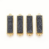 Brass Links connectors, with Druzy Resin, Rectangle, Golden, Black, 26x8x4~5mm, Hole: 1mm(X-KK-O107-03G-G)