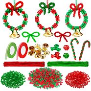 DIY Christmas Theme Jewelry Making Kits, include Triangle Resin Beads, 45Pcs Iron Bell Pendants, 600Pcs Round Acrylic Beads, 120Pcs Chenille Stem Tinsel Garland Craft Wire, Glitter Metallic Ribbon, Mixed Color, 10.5x10x4mm(DIY-CJ0001-74)