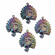 Rainbow Color Alloy Pendants, Cadmium Free & Lead Free, Peacock Shape, 29x22.5x3.5mm, Hole: 1.4mm(PALLOY-S180-030-RS)