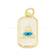 Rack Plating Brass Enamel Pendants, with Jump Rings, Cadmium Free & Lead Free, Long-Lasting Plated, Real 18K Gold Plated, Rectangle with All Seeing Eye, White, 23.5x12.5x2.5mm, Hole: 4mm(KK-C011-47G-01)