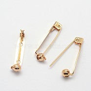Grade AAA Brass Brooch Findings, Back Bar Pins, with Two Holes, Cadmium Free & Nickel Free & Lead Free, Real 18K Gold Plated, 28x5x6mm, Hole: 1.5mm, Pin: 1mm(X-KK-O093-23-NR)